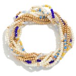 Wholesale set Nine Petite Bead Beaded Stretch Bracelets Pearls Metal Tones Facet