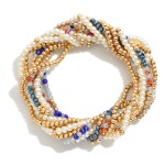 Wholesale set Nine Petite Bead Beaded Stretch Bracelets Pearls Metal Tones Facet