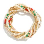 Wholesale set Nine Petite Bead Beaded Stretch Bracelets Pearls Metal Tones Facet