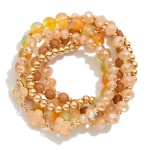 Wholesale set Five Beaded Stretch Bracelets Marble Beads Metal Tones Clovers D