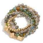 Wholesale set Five Beaded Stretch Bracelets Marble Beads Metal Tones Clovers D