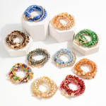 Wholesale set Five Beaded Stretch Bracelets Marble Beads Metal Tones Clovers D