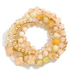 Wholesale set Five Beaded Stretch Bracelets Marble Beads Metal Tones Clovers D