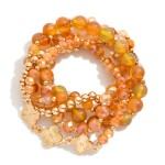 Wholesale set Five Beaded Stretch Bracelets Marble Beads Metal Tones Clovers D