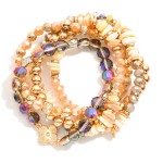 Wholesale set Five Beaded Stretch Bracelets Metal Tones Glass Crystal Shell D