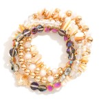Wholesale set Five Beaded Stretch Bracelets Metal Tones Glass Crystal Shell D