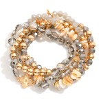 Wholesale set Five Beaded Stretch Bracelets Metal Tones Glass Crystal Shell D