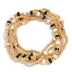 Wholesale set Five Beaded Stretch Bracelets Metal Tones Disc Beads L