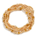 Wholesale set Five Beaded Stretch Bracelets Metal Tones Disc Beads L