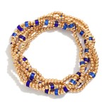 Wholesale set Five Beaded Stretch Bracelets Metal Tones Disc Beads L
