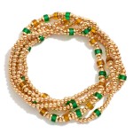 Wholesale set Five Beaded Stretch Bracelets Metal Tones Disc Beads L