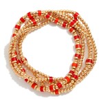 Wholesale set Five Beaded Stretch Bracelets Metal Tones Disc Beads L