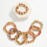 Wholesale set Five Beaded Stretch Bracelets Metal Tones Disc Beads L