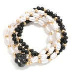 Wholesale set Five Beaded Stretch Bracelets Pearls Faceted Beads Ceramic Flower