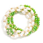 Wholesale set Five Beaded Stretch Bracelets Pearls Faceted Beads Ceramic Flower