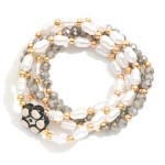 Wholesale set Five Beaded Stretch Bracelets Pearls Faceted Beads Ceramic Flower