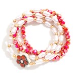 Wholesale set Five Beaded Stretch Bracelets Pearls Faceted Beads Ceramic Flower