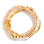 Wholesale set Three Beaded Stretch Bracelets Pearls Metal Tones Stone Beads D