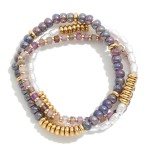 Wholesale set Three Beaded Stretch Bracelets Pearls Metal Tones Stone Beads D