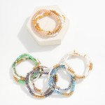 Wholesale set Three Beaded Stretch Bracelets Pearls Metal Tones Stone Beads D