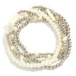 Wholesale set Five Beaded Stretch Bracelets Metal Tones Pearls East West Cross S