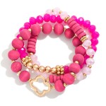 Wholesale set Three Beaded Stretch Bracelets Wood Beads Faceted Beads Clover D