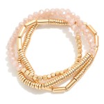 Wholesale set Three Beaded Stretch Bracelets Faceted Beads Metal Tube Beads Meta