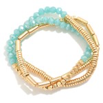 Wholesale set Three Beaded Stretch Bracelets Faceted Beads Metal Tube Beads Meta