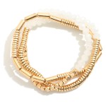 Wholesale set Three Beaded Stretch Bracelets Faceted Beads Metal Tube Beads Meta