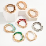 Set of Three Beaded Stretch Bracelets Featuring Faceted Beads, Metal Tube Beads, & Metal Disc Beads 

- Approximately 3" D