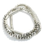 Wholesale set Three Beaded Stretch Bracelets Faceted Beads Metal Tube Beads Meta