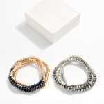 Wholesale set Three Beaded Stretch Bracelets Faceted Beads Metal Tube Beads Meta