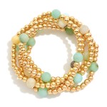 Set Of Five Beaded Stretch Bracelets Featuring Semi Precious Stone Beads 

- Approximately 2.5" D