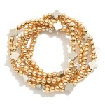 Wholesale set Five Metal Beaded Stretch Bracelets Clover Stations D