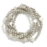 Wholesale set Five Metal Beaded Stretch Bracelets Clover Stations D