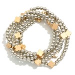 Wholesale set Five Metal Beaded Stretch Bracelets Clover Stations D