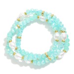 Wholesale set Three Beaded Stretch Bracelets Pearls Faceted Beads D