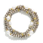 Wholesale set Three Beaded Stretch Bracelets Pearls Faceted Beads D