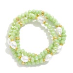 Wholesale set Three Beaded Stretch Bracelets Pearls Faceted Beads D