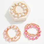 Wholesale set Three Beaded Stretch Bracelets Hearts Metal Tones D