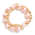 Wholesale set Three Beaded Stretch Bracelets Hearts Metal Tones D