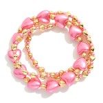 Wholesale set Three Beaded Stretch Bracelets Hearts Metal Tones D