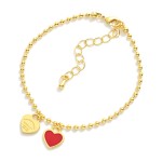 Wholesale gold Dipped Ball Chain Bracelet Heart Charms D Extender L