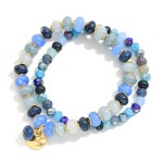 Wholesale set Two Natural Stone Faceted Bead Stretch Bracelets D