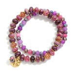 Wholesale set Two Natural Stone Beaded Bracelets Metal Stone Charms D