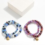 Wholesale set Two Natural Stone Beaded Bracelets Metal Stone Charms D