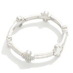 Wholesale hammered Metal Stretch Bracelet Pave Rhinestone Pearl Clovers D