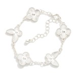 Wholesale linked Textured Metal Clover Butterfly Chain Link Bracelet L Extender