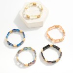 Wholesale beaded Square Glass Crystal Stretch Bracelet Metal Square Beads L