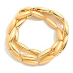 Wholesale set Three Oval Metal Beaded Stretch Bracelets D